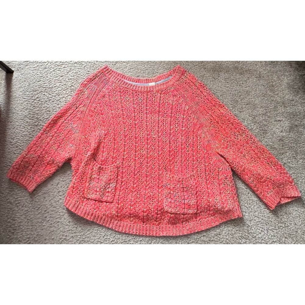 Anthropologie Moth Sweater Pink 3/4th Sleeve Cropped Oversized Round Neck Medium